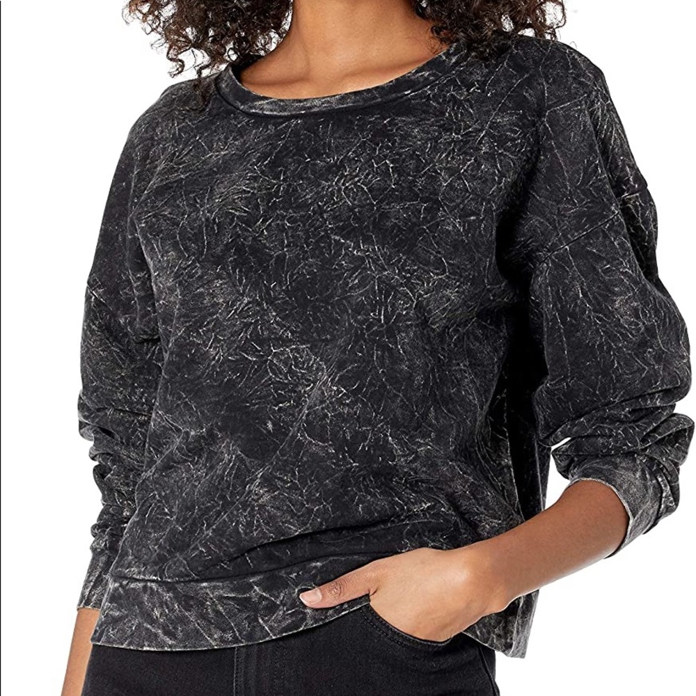 NEW Bb Dakota x Steve Madden Black Sweatshirt Acid Washed Tie Dye 100% Cotton Md